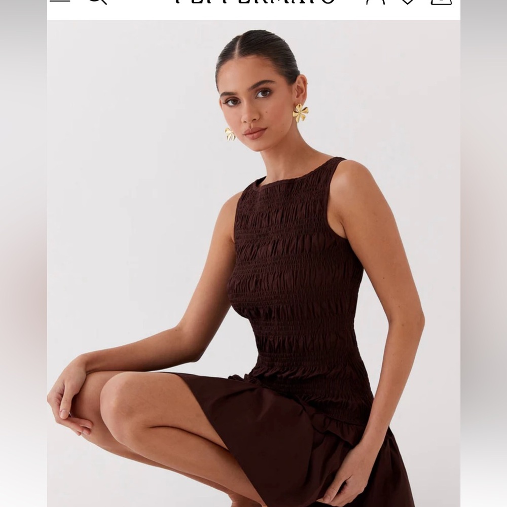 Garden Kisses Shirred Mini Dress - Chocolate
